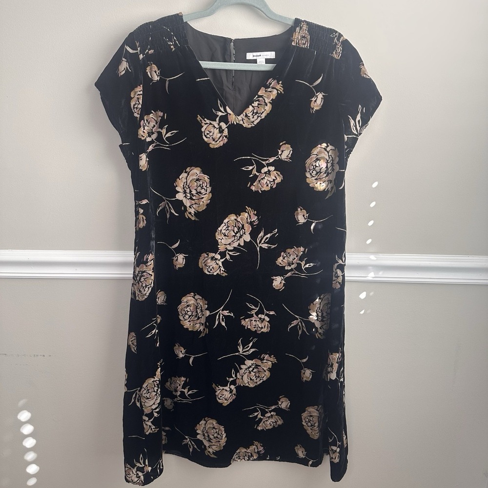 J Jill Pure Elements Velvet Floral Burnout Shift Dress Black M Office Whimsigoth